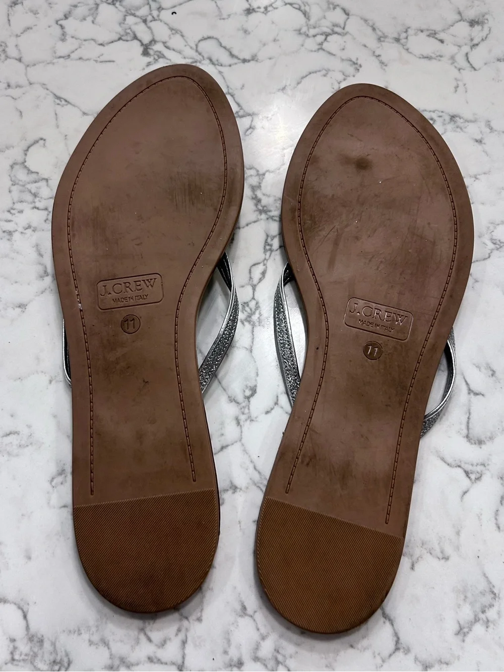 J.Crew Women's Silver‎ Glitter Strap Thong Flip Flop Sandals Size 11